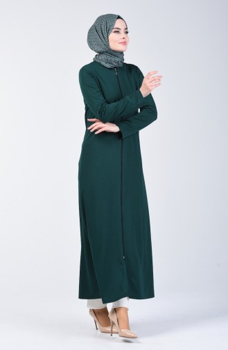 Abaya à Fermeture 3054-05 Vert émeraude 3054-05