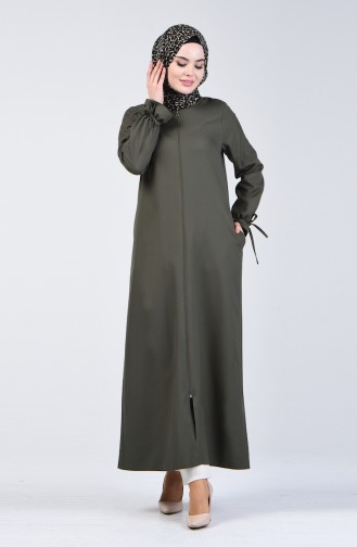 Abaya à Fermeture 0272-04 Vert Khaki 0272-04