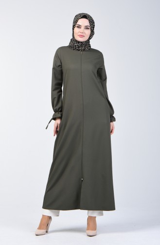 Abaya à Fermeture 0272-04 Vert Khaki 0272-04