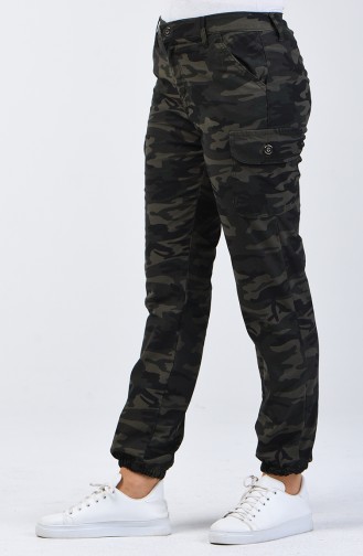 Camouflage Patterned Cargo Pants 7506A-01 Army Green 7506A-01