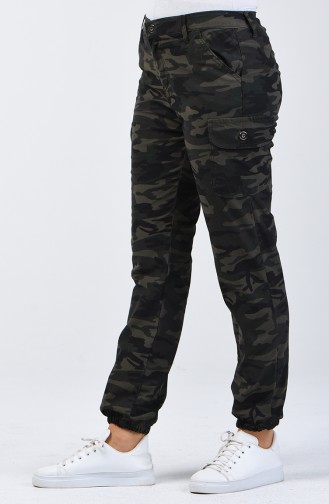 Pantalon Cargo à Motifs Camouflage 7506A-01 Vert Soldat 7506A-01