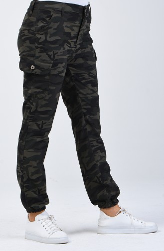 Pantalon Cargo à Motifs Camouflage 7506A-01 Vert Soldat 7506A-01