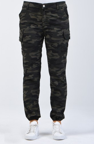 Pantalon Cargo à Motifs Camouflage 7506A-01 Vert Soldat 7506A-01