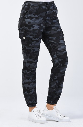 Camouflage Patterned Cargo Pants 7506A-02 Anthracite 7506A-02