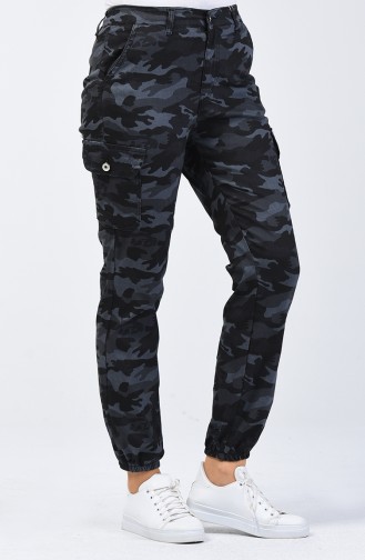 Pantalon Cargo à Motifs Camouflage 7506A-02 Anthracite 7506A-02