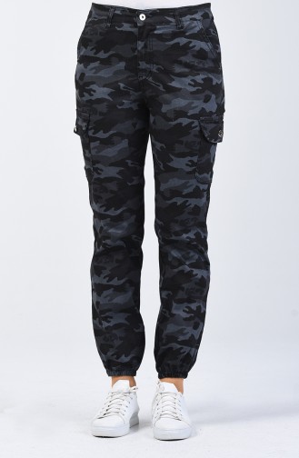 Pantalon Cargo à Motifs Camouflage 7506A-02 Anthracite 7506A-02