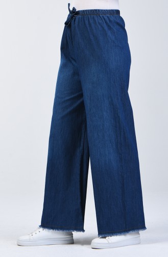 Elastic Waist Wide Leg Jeans 7503-01 Navy Blue 7503-01