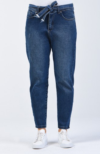 Pantalon Mom Jeans à Poche 7505-01 Bleu Marine 7505-01