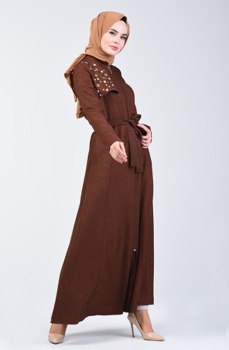Hijab Mantel mit Reissverschluss und Band 61319-04 Tabak 61319-04