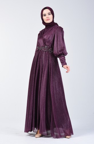 Robe de Soirée Détail à Paillettes 52772-01 Plum 52772-01