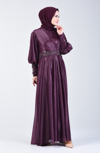 Robe de Soirée Détail à Paillettes 52772-01 Plum 52772-01