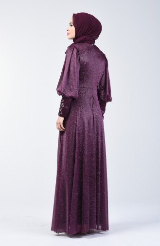 Robe de Soirée Détail à Paillettes 52772-01 Plum 52772-01