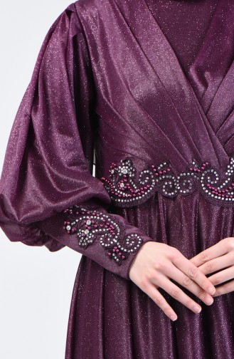 Robe de Soirée Détail à Paillettes 52772-01 Plum 52772-01