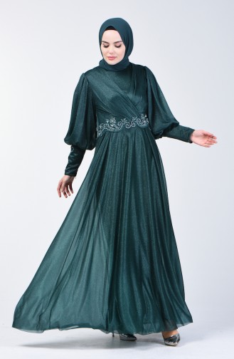 Robe de Soirée Détail à Paillettes 52772-02 Vert 52772-02