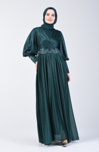 Robe de Soirée Détail à Paillettes 52772-02 Vert 52772-02