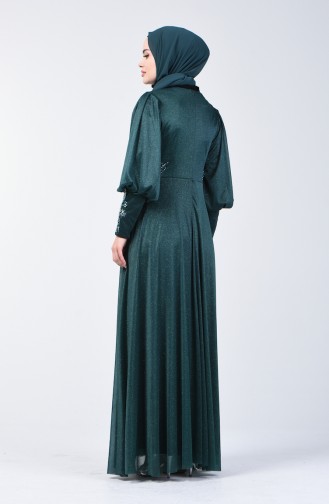 Robe de Soirée Détail à Paillettes 52772-02 Vert 52772-02