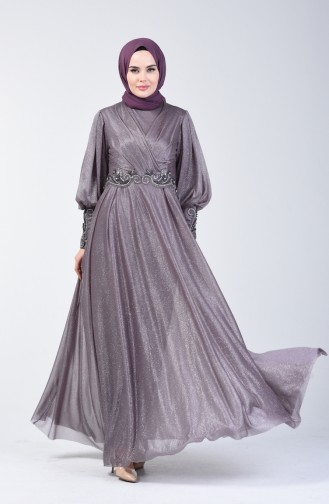 Glitter Detailed Evening Dress 52772-03 Lilac 52772-03