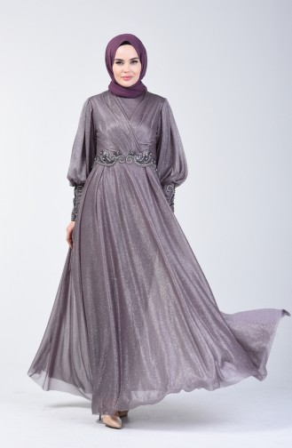 Robe de Soirée Détail à Paillettes 52772-03 Lilas 52772-03