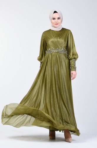 Robe de Soirée Détail à Paillettes 52772-06 Vert Henné 52772-06