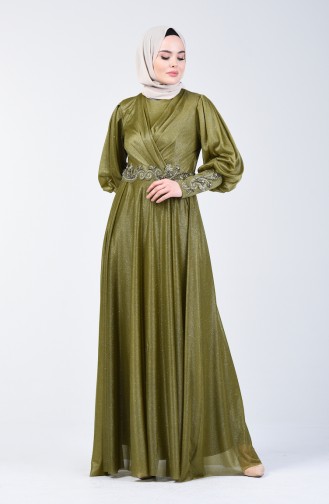 Robe de Soirée Détail à Paillettes 52772-06 Vert Henné 52772-06