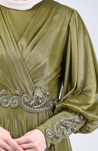 Robe de Soirée Détail à Paillettes 52772-06 Vert Henné 52772-06