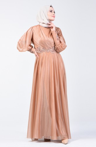 Glitter Detailed Evening Dress 52772-07 Gold 52772-07