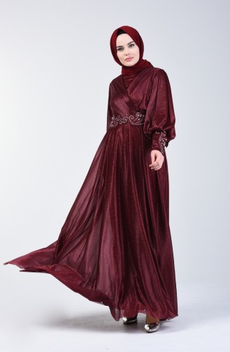 Robe de Soirée Détail à Paillettes 52772-08 Bordeaux 52772-08