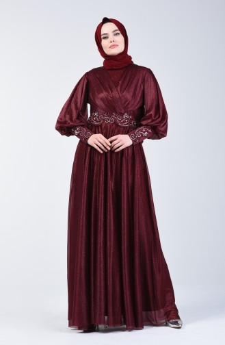 Robe de Soirée Détail à Paillettes 52772-08 Bordeaux 52772-08