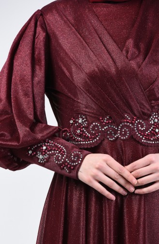 Robe de Soirée Détail à Paillettes 52772-08 Bordeaux 52772-08