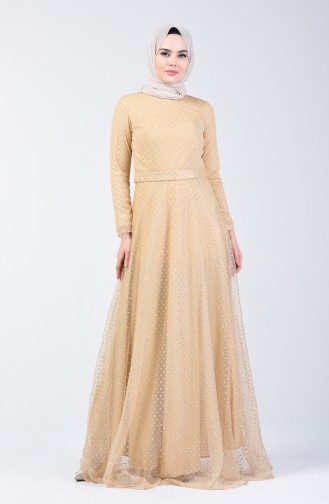 Robe de Soirée à Paillettes 83049-04 Beige 83049-04