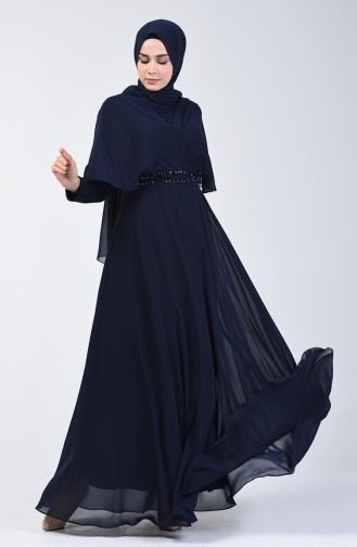 Navy Blue İslamitische Avondjurk 6059-01