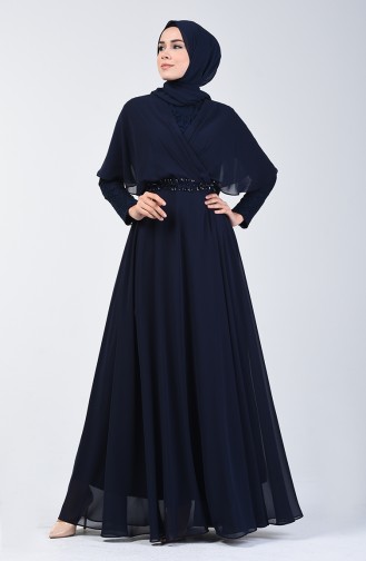 Navy Blue İslamitische Avondjurk 6059-01