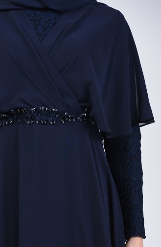 Lace Detailed Evening Dress 6059-01 Navy Blue 6059-01