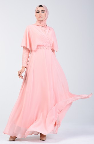 Lace Detailed Evening Dress 6059-05 Salmon 6059-05