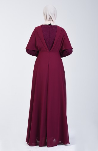 Robe de Soirée à Détail Dentelle 6059-06 Plum 6059-06