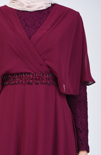 Robe de Soirée à Détail Dentelle 6059-06 Plum 6059-06