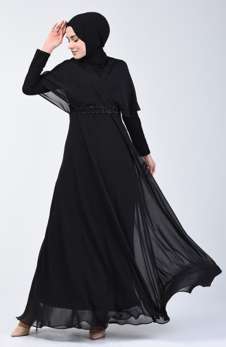 Robe de Soirée à Détail Dentelle 6059-07 Noir 6059-07