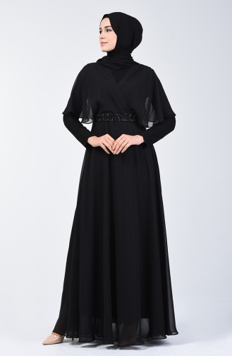 Robe de Soirée à Détail Dentelle 6059-07 Noir 6059-07