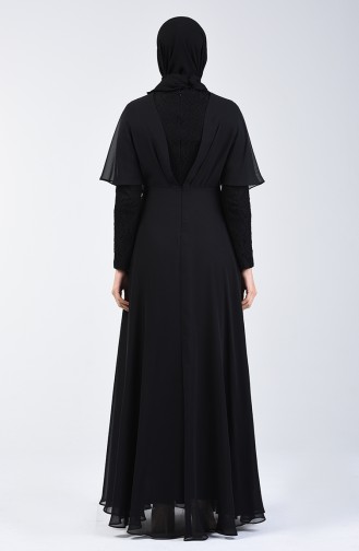 Spitzen Detailiertes Abendkleid 6059-07 Schwarz 6059-07