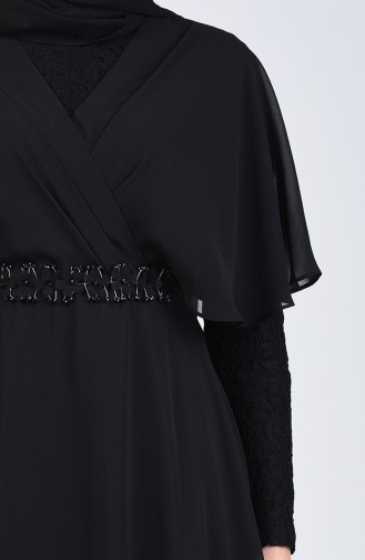Lace Detailed Evening Dress 6059-07 Black 6059-07