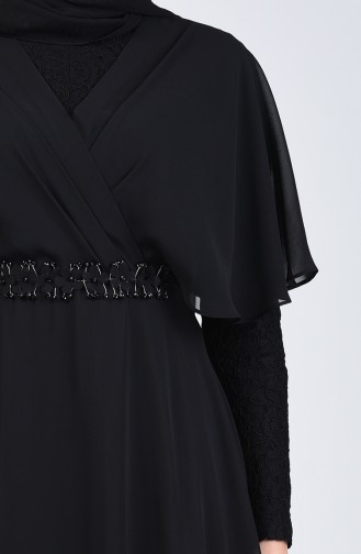 Spitzen Detailiertes Abendkleid 6059-07 Schwarz 6059-07