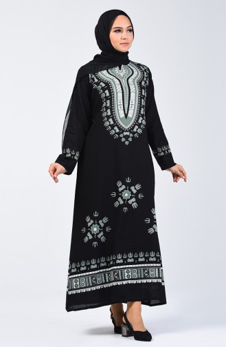 Şile Bezi Desenli Elbise 5555-01 Siyah