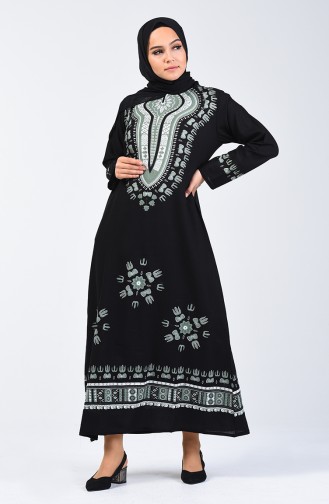 Şile Bezi Desenli Elbise 5555-01 Siyah