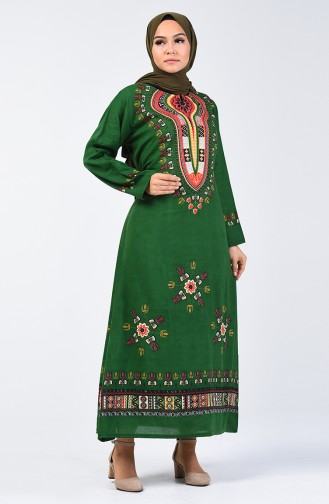 Şile Cloth Patterned Dress 5555-02 Green 5555-02
