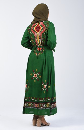 Gemustertes Kleid aus Şile-Stoff  5555-02 Grün 5555-02