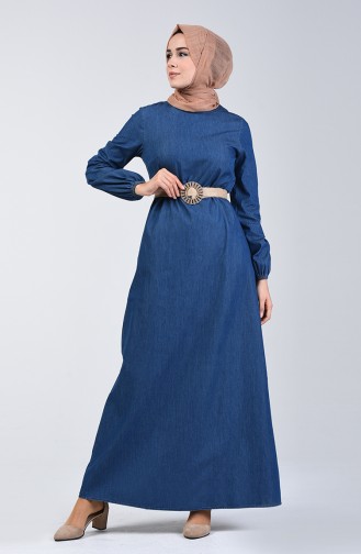 Belted Denim Dress 4108-01 Navy Blue 4108-01