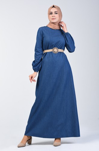 Belted Denim Dress 4108-01 Navy Blue 4108-01