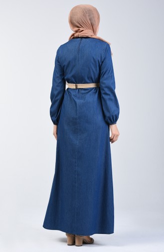 Belted Denim Dress 4108-01 Navy Blue 4108-01