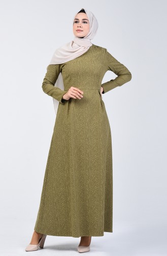 Jacquard Plisee Kleid 3156-03 Khaki Grün 3156-03