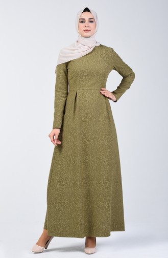 Robe Plissée en Jacquard 3156-03 Vert Khaki 3156-03